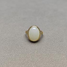 和田玉青海料蜜糖色925银镀金配饰戒指 126-25