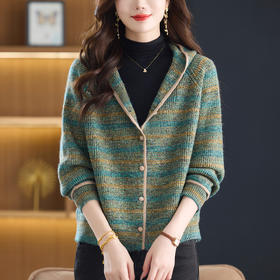 丁摩 休闲连帽针织开衫女外搭宽松上衣6638