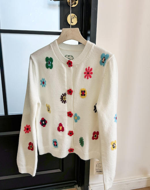 ER*同款26早春新品提花花朵扣子装饰针织开衫011b 商品图6