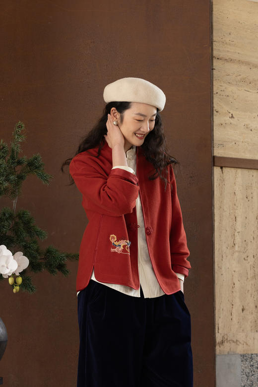 牧衣游原创手工刺绣貔貅纯棉外套红色 福利款 云水谣不支持会员折 商品图5