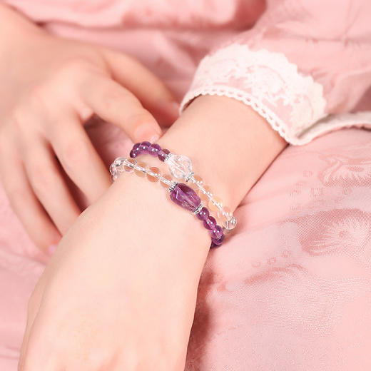 【祈愿吉品】紫水晶拼白水晶双圈手链女 商品图3