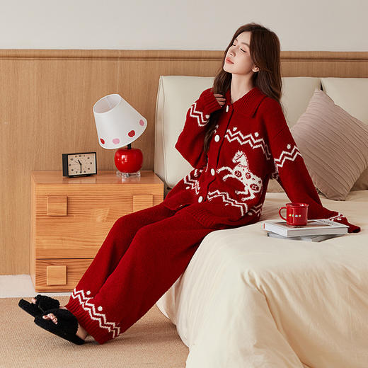雀说 本命年半边绒睡衣女翻领纽扣家居服59119 商品图2