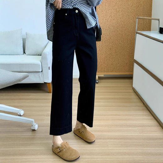 雀说神裤本裤！显瘦显直四面弹直筒牛仔裤女秋季新款小个子九分阔腿裤ALW1806 商品图2