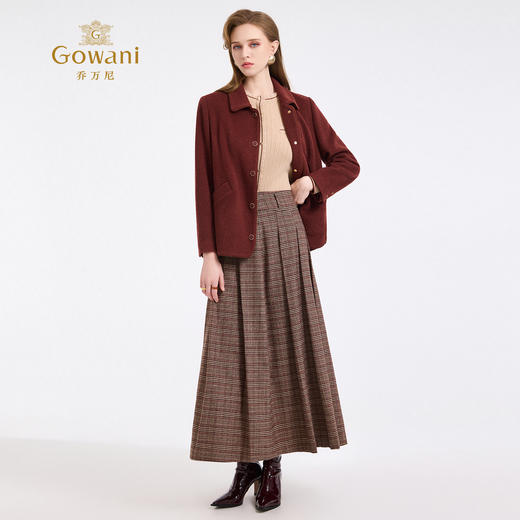 乔万尼新品驼绒羊毛混纺高级感烟熏红翻领短款羊毛大衣ED4B752 商品图3