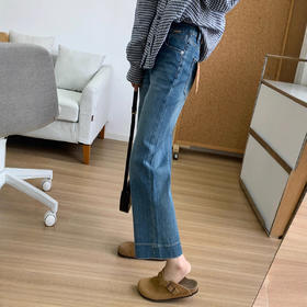 雀说神裤本裤！显瘦显直四面弹直筒牛仔裤女秋季新款小个子九分阔腿裤ALW1806