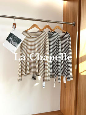 专柜实拍【莱赛尔+亚麻】拉夏贝尔/La Chapelle轻薄凉爽圆领撞色条纹长袖T恤空调罩衫2026新款