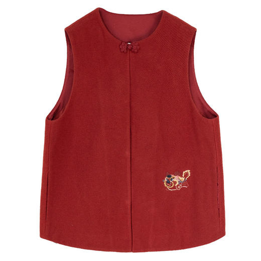 牧衣游原创 32支手工刺绣纯棉马夹红色氛围感百搭中式开衫 春风萃 商品图4