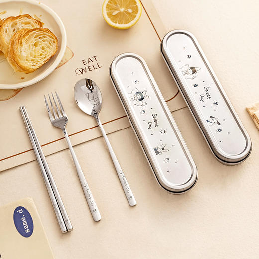 摩登主妇筷子勺子套装不锈钢餐具盒外出便携收纳盒餐具套装一人用 商品图3