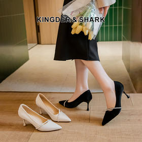 经典鲨2026年春季专柜新品气质尖头水钻一脚蹬6cm细高跟鞋女KW87-617011