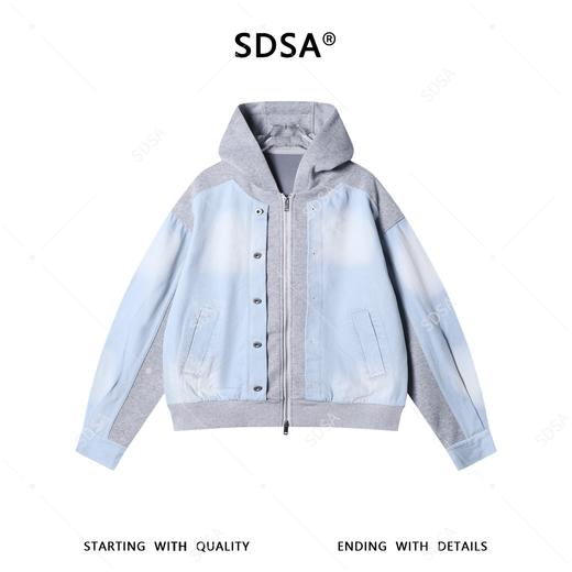 56017SDSA春夏新款痞帅男装韩版潮牌磨白拼接拉链连帽夹克外套百搭时尚 商品图1