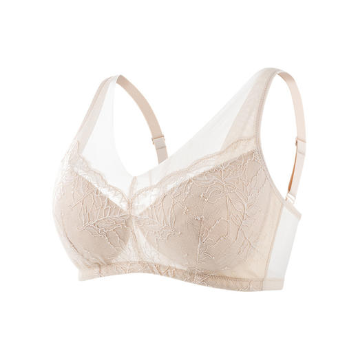 丁摩 真丝V领网纱大胸显小文胸 桑蚕丝超薄性感蕾丝无钢圈内衣S308 商品图4