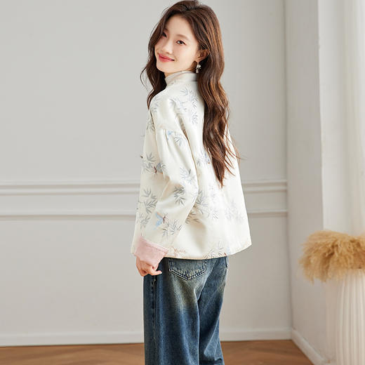 百媚生 新中式外套双面穿女蓝白竹高级感古典大气上衣6033 商品图4