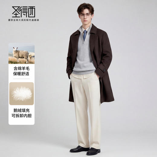 【鹅绒&含绵羊毛】圣得西2026年春季中长款羽绒大衣男款高档外套 商品图3