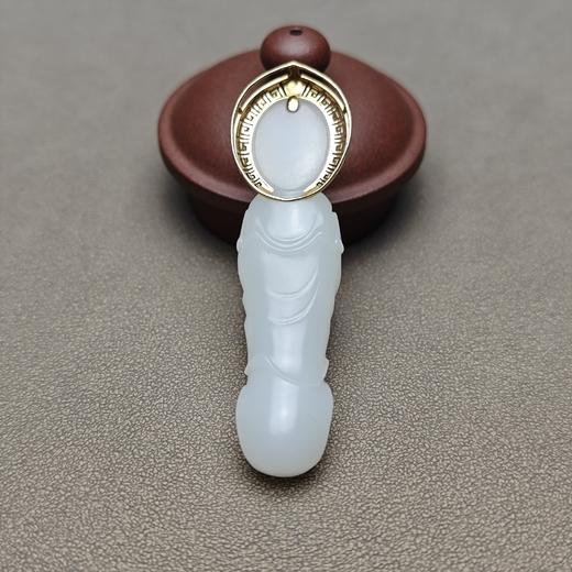 精品！新疆和田玉且末料羊脂玉包金观音 126-2 商品图3