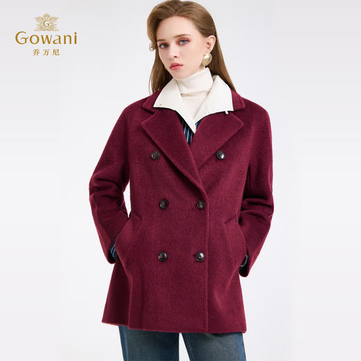 乔万尼西装领气场控羊毛马海毛混纺双排扣复古短款大衣ED4A763 商品图2