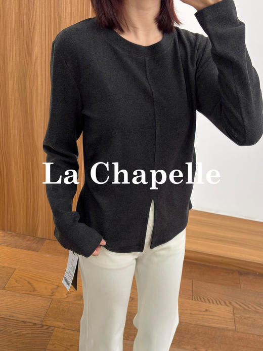 专柜实拍【双面绒/高弹】拉夏贝尔/La Chapelle微胖MM必入！圆领前开叉微收腰通勤感打底衫 商品图7
