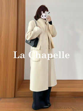 专柜实拍【绵羊毛+骆驼绒】拉夏贝尔/La Chapelle轻奢款！气质排扣翻盖口袋围巾领腰带款双面呢大衣