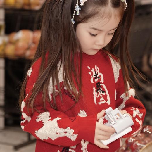 春节不打烊-新春拜年服-徐悲鸿联名新春拜年服-童装女童亲子毛衣冬儿童针织衫打底鸿图群奔毛衣NY496978年衣 商品图1