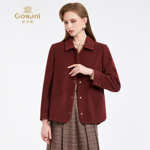 乔万尼新品驼绒羊毛混纺高级感烟熏红翻领短款羊毛大衣ED4B752 商品图1