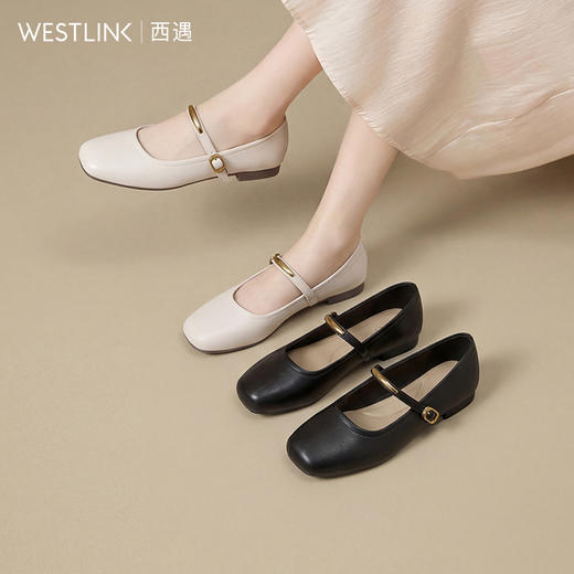 西遇玛丽珍鞋女2026春季新款黑色软底小皮鞋法式方头浅口平底单鞋V0166205 商品图0