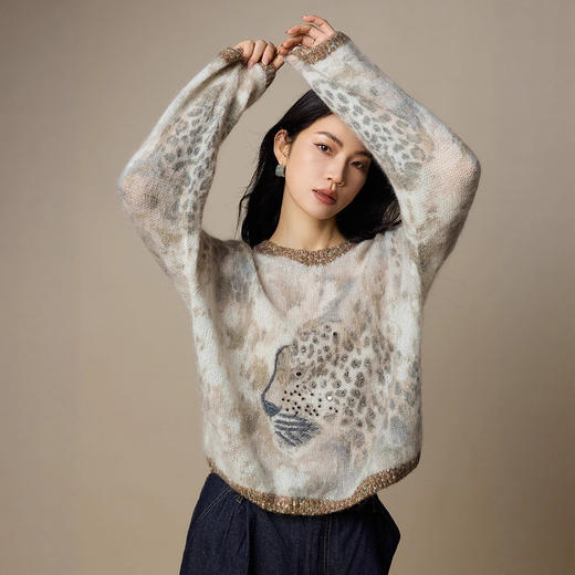 雀说【小花猫】印染马海毛毛衣针织衫女装韩系减龄羊毛上衣ALW08116 商品图2