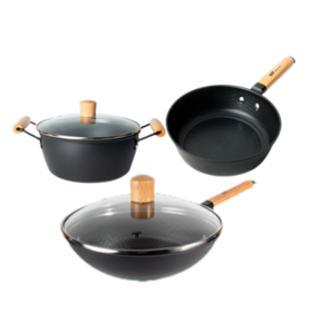 神田铁冠系列锅具三件套（炒锅/煎锅/汤锅）-S