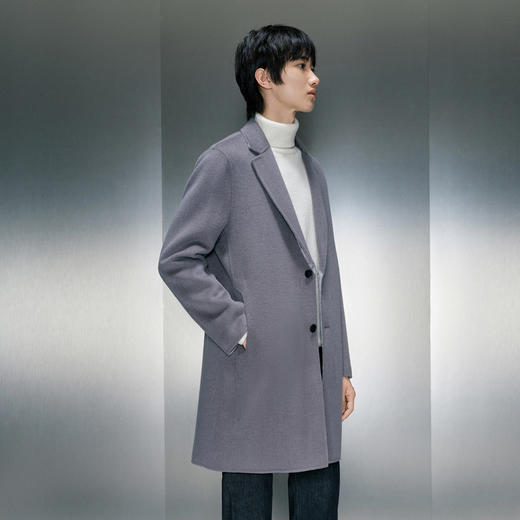 GXG男装 时尚翻领休闲简约好搭多色提花全羊毛长大衣 冬季热卖GEX12627104 商品图2