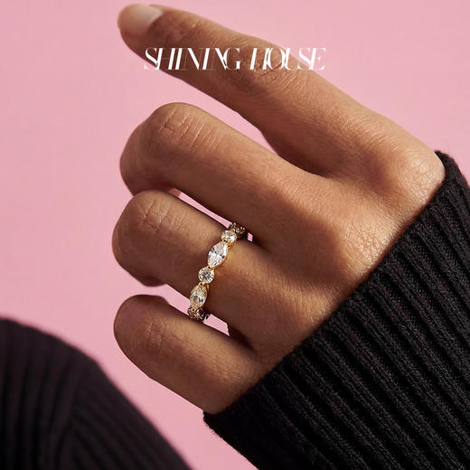 ShiningHouse[培育] 18k金钻石戒指 圆钻形橄榄形人工真钻人造钻石K金戒指排钻戒指时尚钻石戒指悦己送礼臻选【此商品不支持7天无理由退货退款】预计3日发货 商品图3