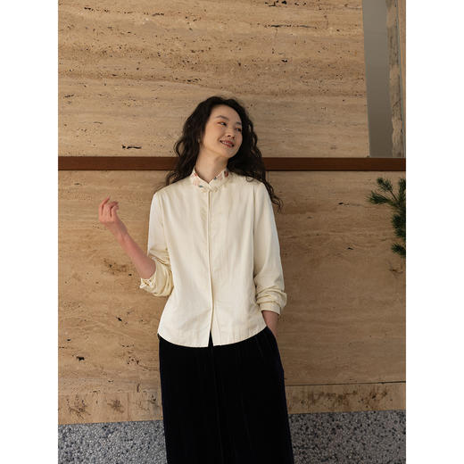 牧衣游原创 19姆米丝棉手工刺绣衬衫新款立领新中式上衣 明月歌 商品图3