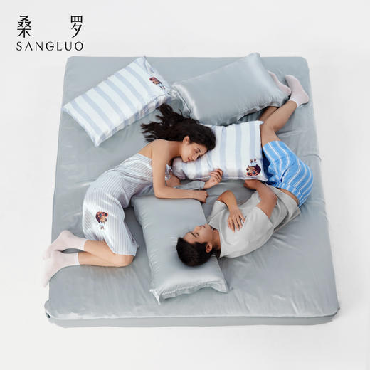 查理小狗』桑罗条纹印花睡裙桑蚕丝女直筒裙可外穿家居服 商品图4