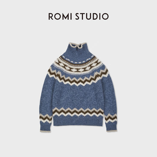 ROMI STUDIO复古费尔岛灰蓝羊毛衣松弛羊毛针织毛衫RWCWSG7320 商品图1