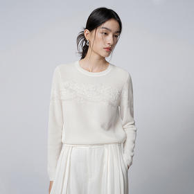 【林栖设计小店】手工绣花|米白优雅百搭气质2026春新款宽松毛织上衣1961094