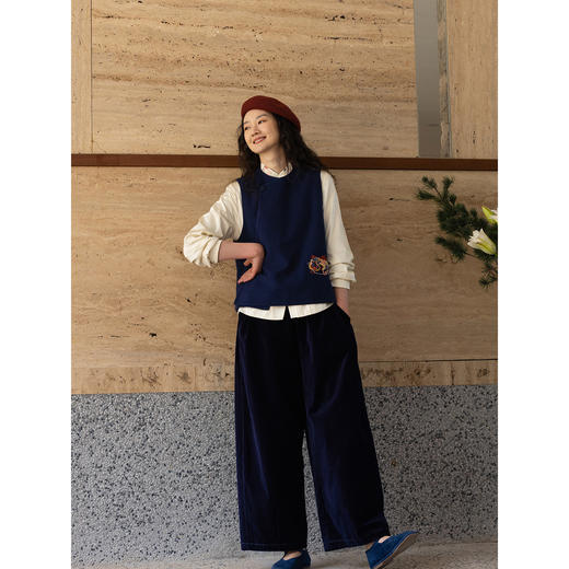 牧衣游原创 手工刺绣棉质马夹新款复古东方禅意百搭中式开衫 赤壁 商品图3