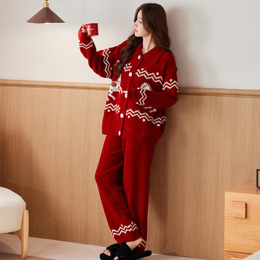 雀说 本命年半边绒睡衣女翻领纽扣家居服59119 商品图3