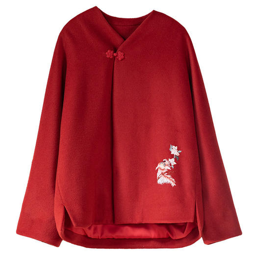 牧衣游原创 手工刺绣毛呢外套喜庆红色年服复古新中式开衫 承愿 商品图4