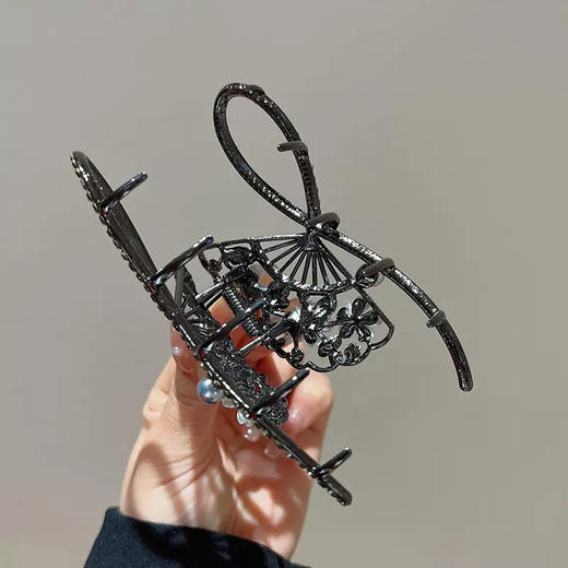 雀说古风扇子抓发夹后脑勺珍珠流苏夹子头饰鲨鱼夹大号抓夹女ALW412 商品图3