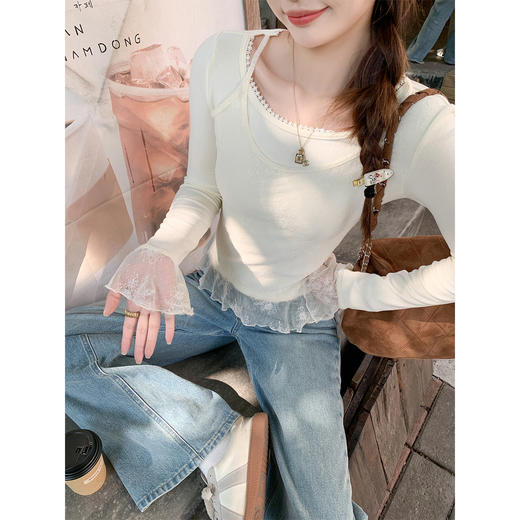 <曾小咸推荐>现货秒杀 ！微信超特价！韩系假两件蕾丝拼接长袖 日常129.99 立减60 秒杀69.99！！ 商品图4