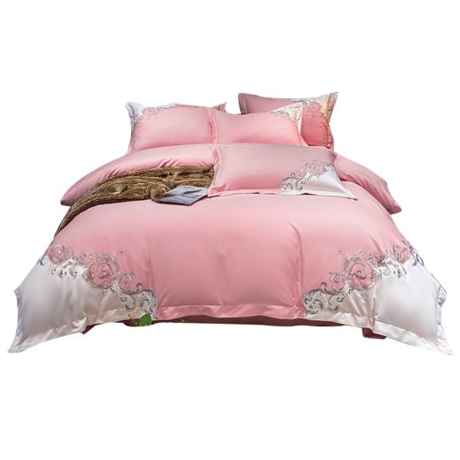 轻奢刺绣四件套【悠梦嘉居轻奢刺绣四件套双拼角交叉刺绣高档工艺100%高支高密全棉轻奢享受高档礼盒装，安娜-绿/粉/蓝】 商品图1