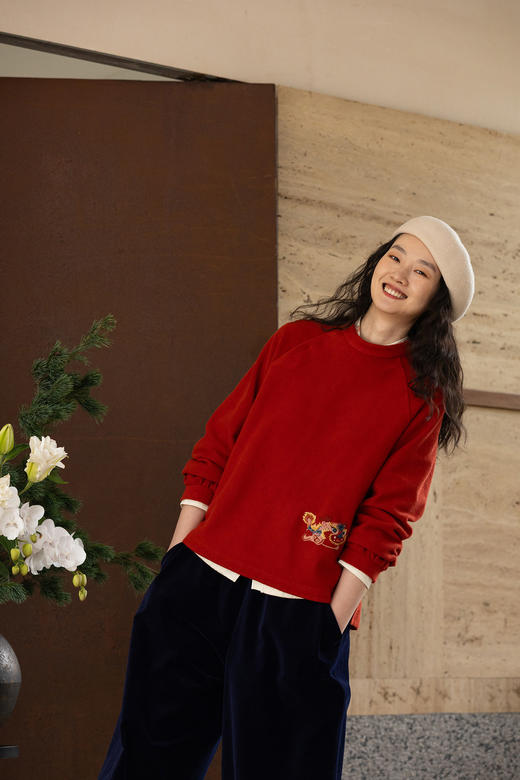 牧衣游原创 32支手工刺绣棉质卫衣春季新款宽松百搭文艺上衣 听溪 商品图5