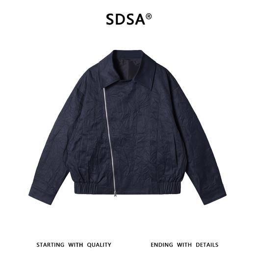 SDSA男士春夏新款痞帅男装时尚纯色褶皱斜拉链翻领夹克外套百搭 商品图1