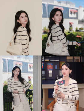 126-1 纯圆正 周也同款 雕 香风条纹两件套 进口纱 条纹背心 条纹开衫 我穿42