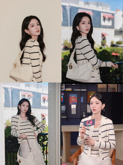 126-1 纯圆正 周也同款 雕 香风条纹两件套 进口纱 条纹背心 条纹开衫 我穿42 商品图0