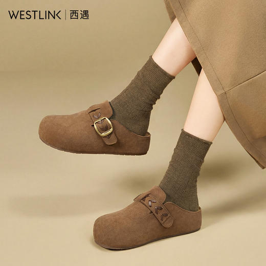 西遇复古厚底勃肯鞋半拖女2026春季新款包头拖鞋增高一脚蹬休闲鞋V0166262 商品图3