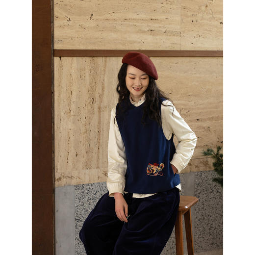 牧衣游原创 手工刺绣棉质马夹新款复古东方禅意百搭中式开衫 赤壁 商品图1