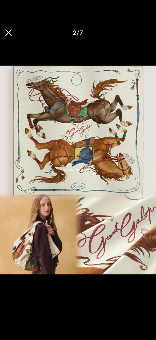 Hermes“纵意驰骋”双面印花真丝方巾。 米色。红色   自己备注颜色 商品图2