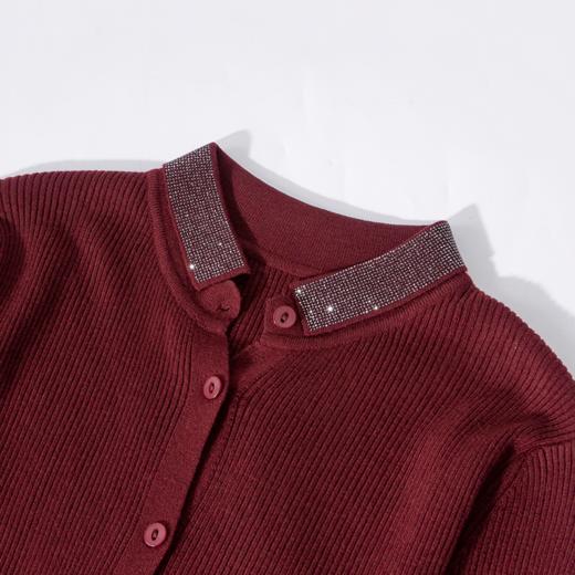 茧墨 精纺气质烫钻羊毛翻领显瘦开衫 商品图1