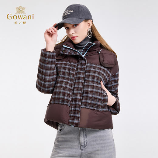 乔万尼新款复古格纹连帽休闲保暖拼接羽绒服EZ4T213 商品图1