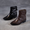 雀说 轻奢手抓纹头层牛皮短靴子粗跟尖头皮鞋ZM258733 商品缩略图3