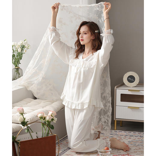 芬腾春秋季女士睡衣长袖套头套装女款宽松休闲大码全棉家居服 商品图3