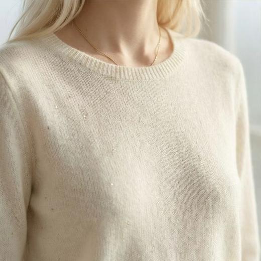 【咕咕同款】PALUOPO/PL100% 山羊绒圆领女款奶茶粉色 细闪 羊绒衫ET20008R-C1帕罗 商品图7